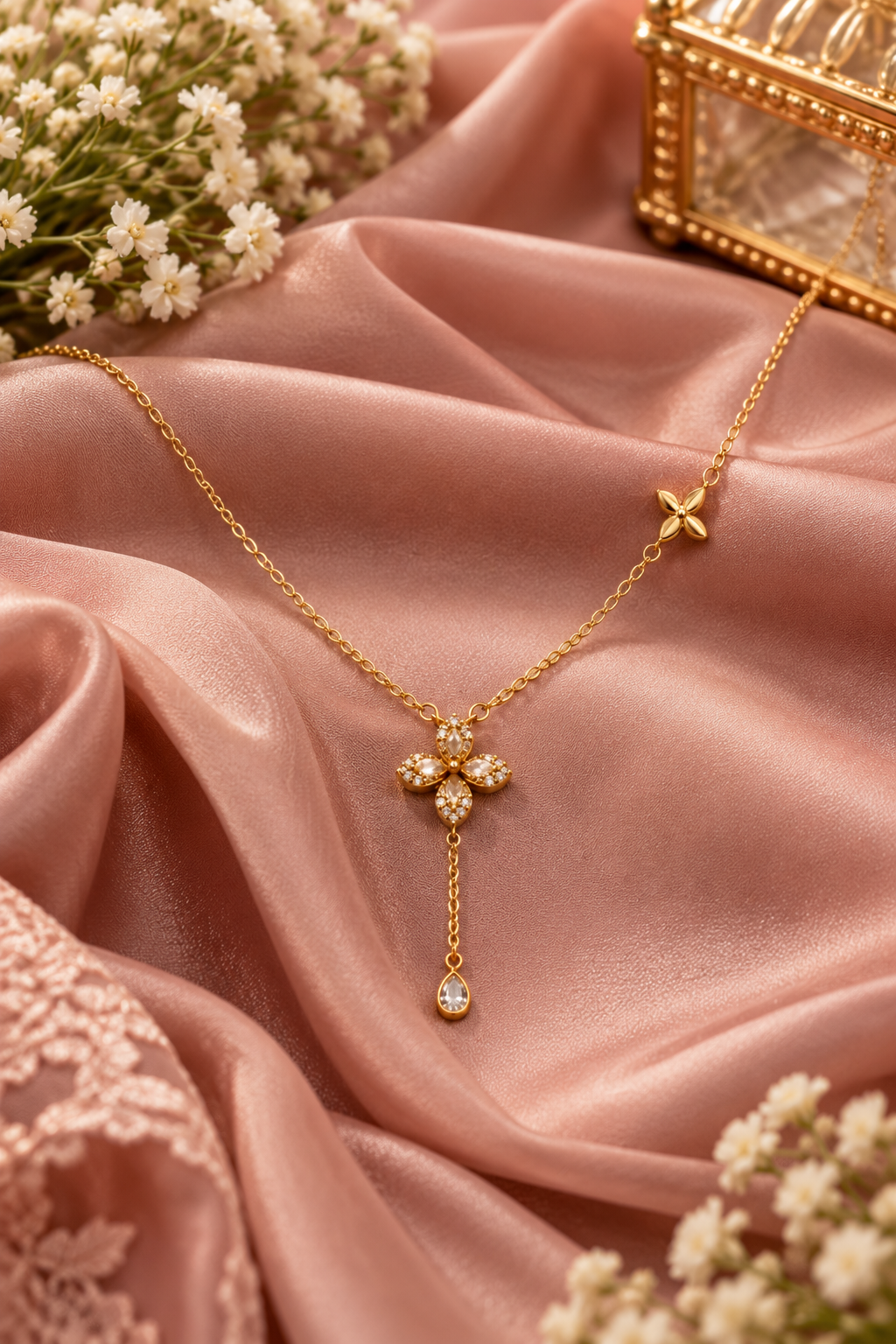 Women's Gold-Tone Floral Drop Pendant Necklace
