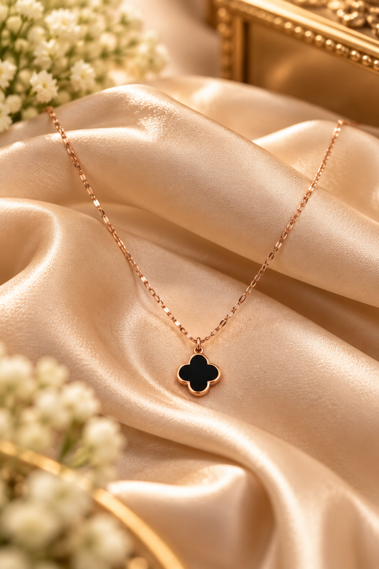 Black Clover Pendant Necklace – Rose Gold Tone
