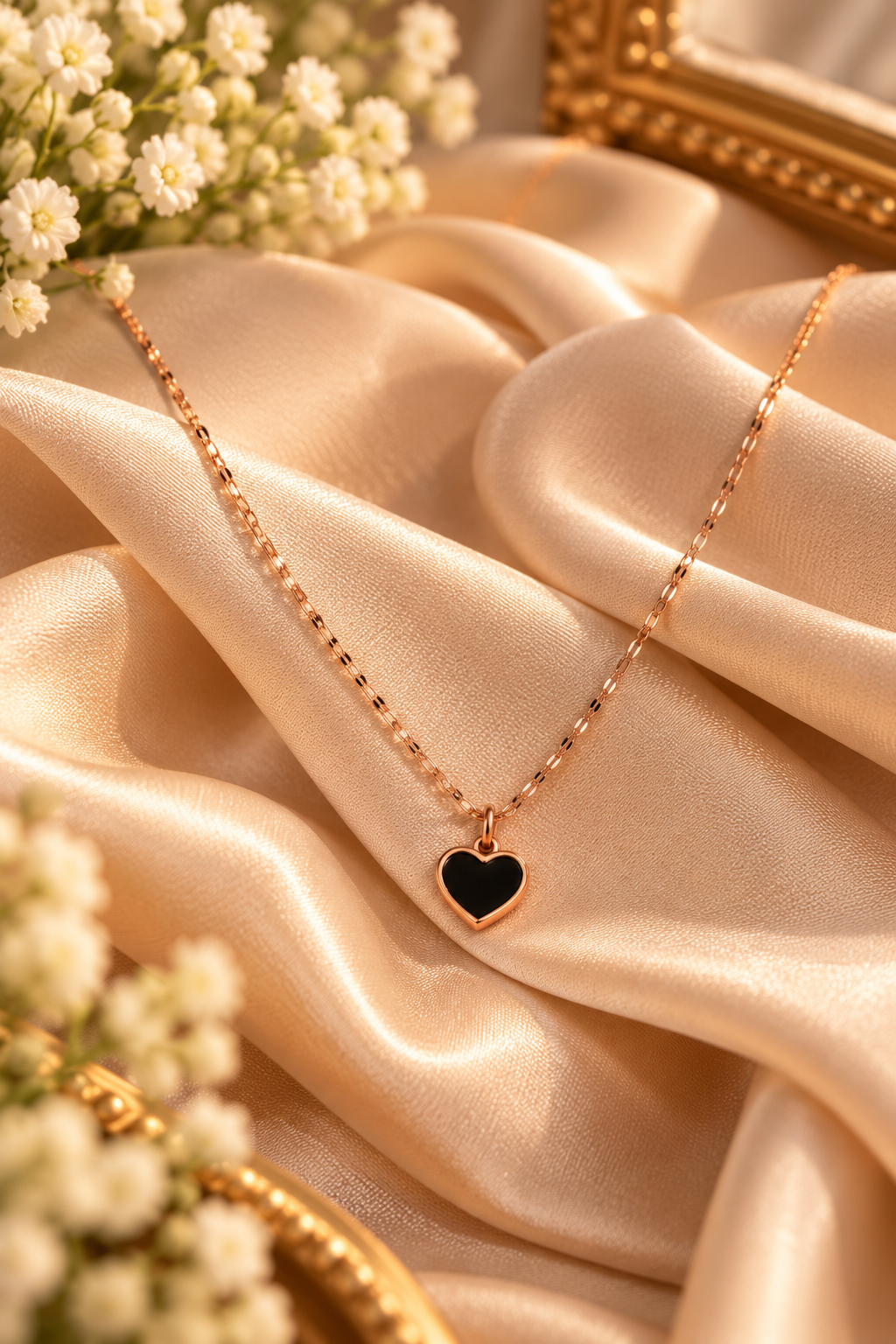 Black Heart Pendant Necklace – Rose Gold Tone