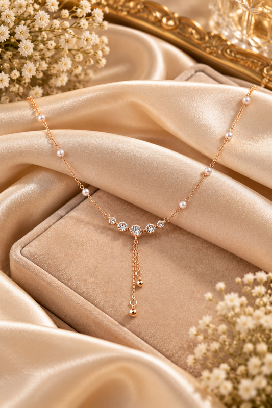 Women's Rose Gold Pearl Y-Lariat Necklace