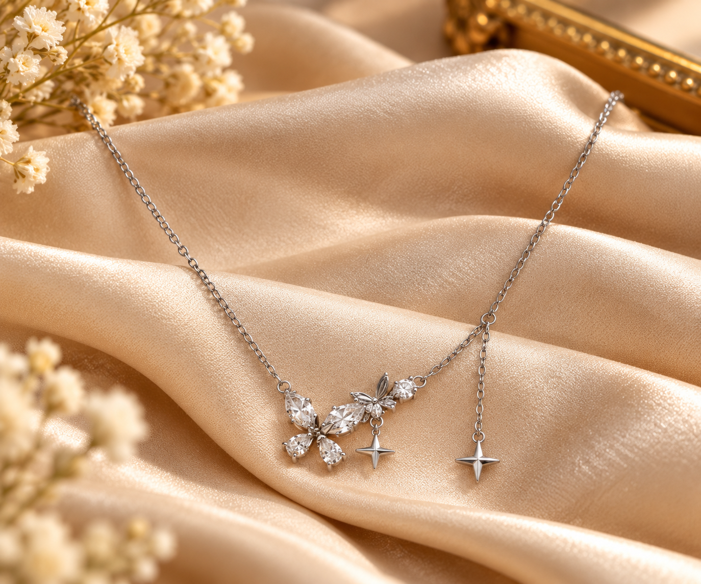Women's Silver-Tone Floral Star Pendant Necklace