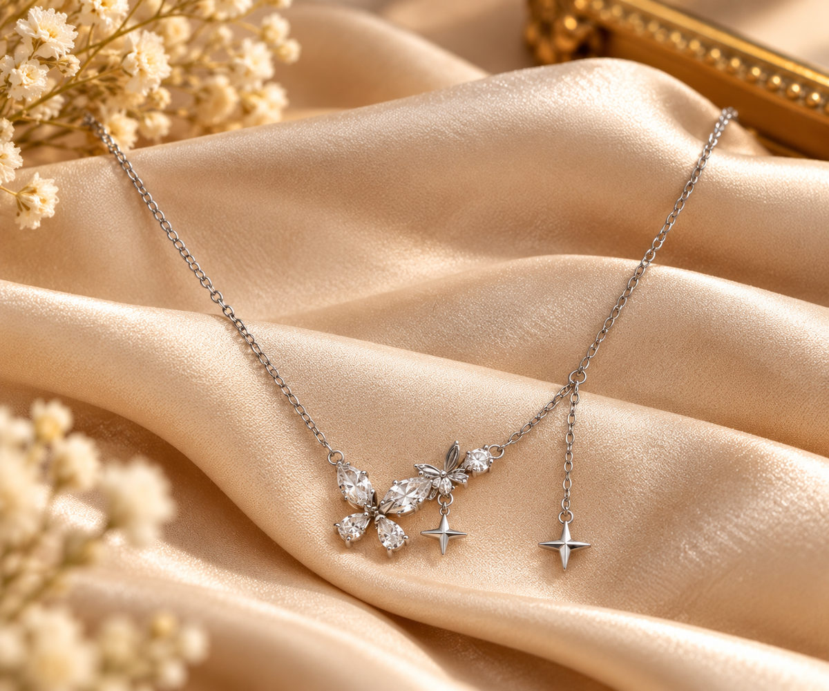 Women's Silver-Tone Floral Star Pendant Necklace