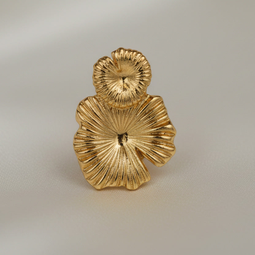 Gold Tone Floral Texture Stud Earrings | Minimal Art Jewelry for Everyday Wear