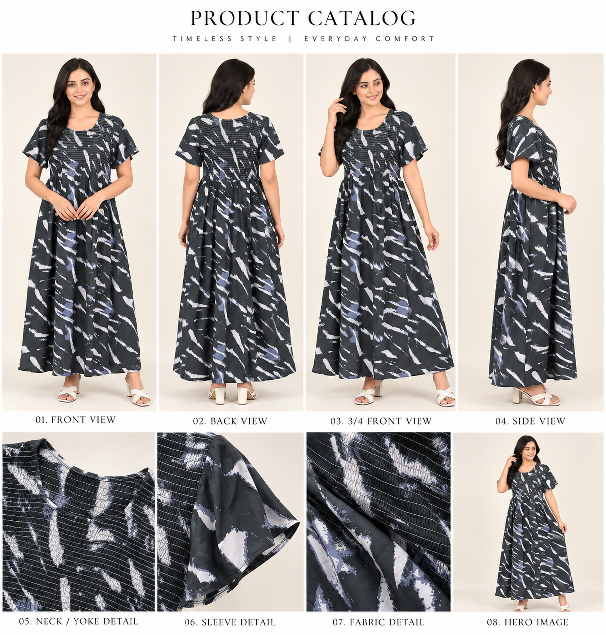 Charcoal Comfort Printed Cotton Women’s Nighty