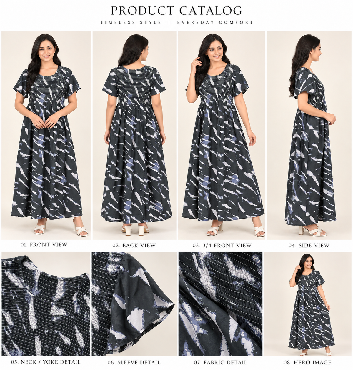 Charcoal Comfort Printed Cotton Women’s Nighty
