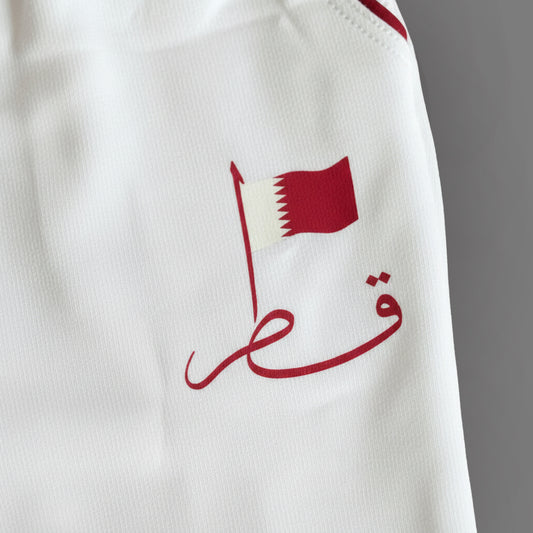 Qatar National Day Slogan Printed White T Shirt with White Pant - Boys