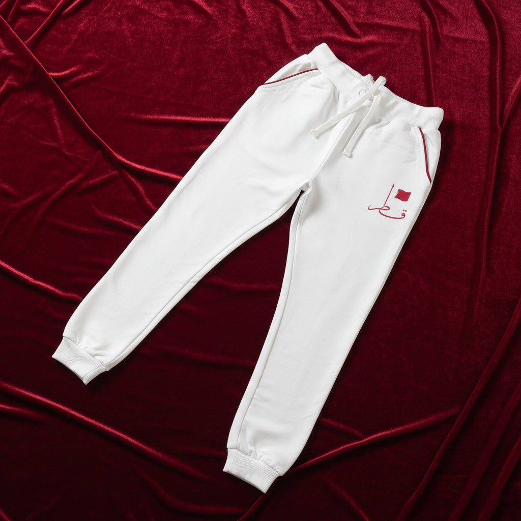 Qatar National Day Slogan Printed Maroon T Shirt with White Pant Boys