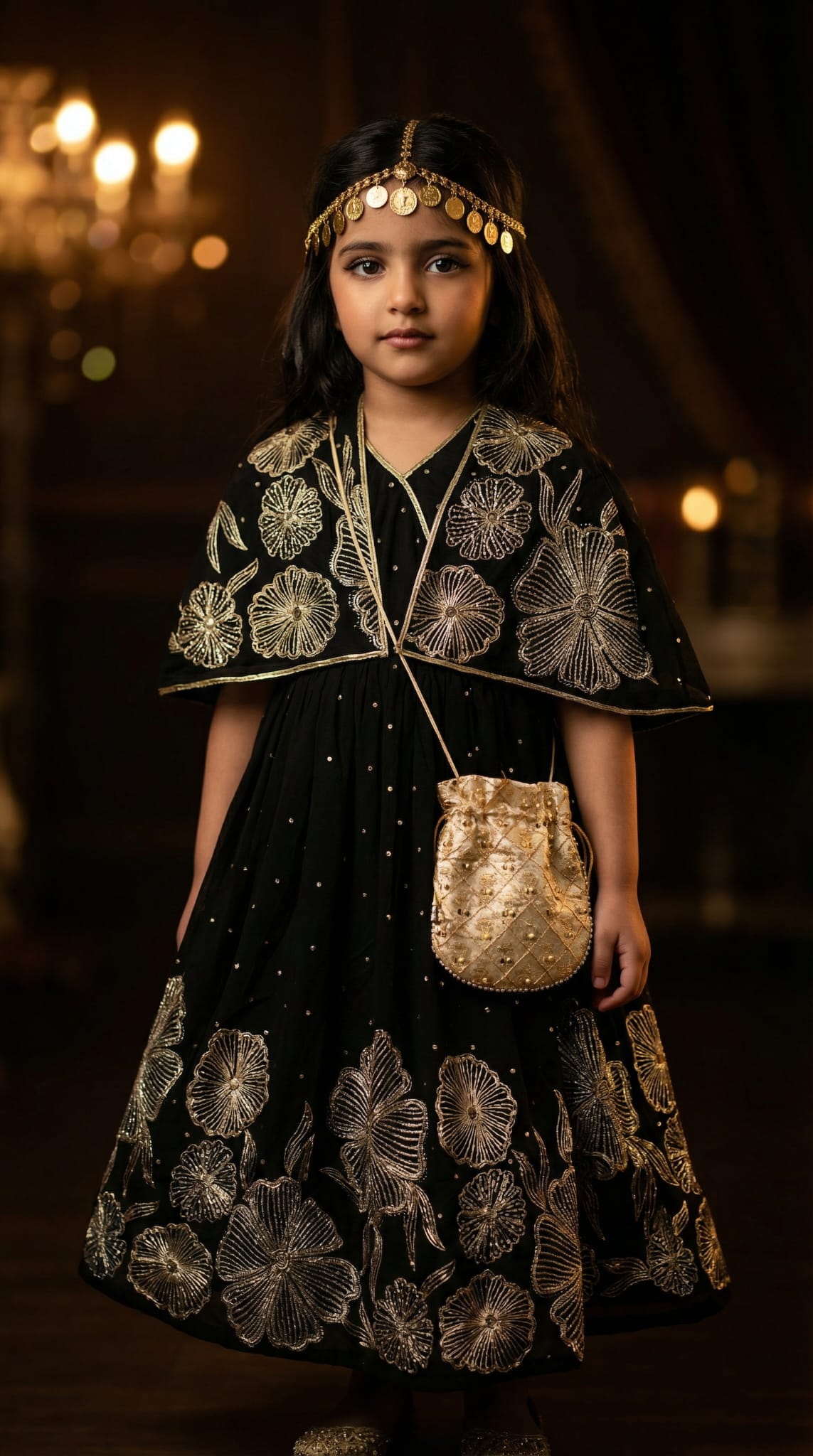 Radiant  Garangao Dress with Scalloped Cape & Artisan Pouch