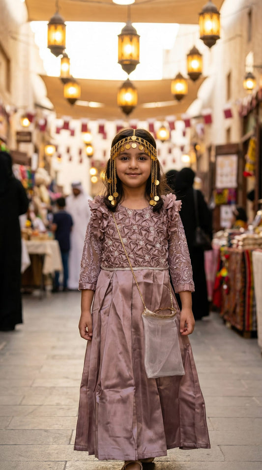 The Rosette Elegance Garangao Dress (Mauve Dusk Colour)