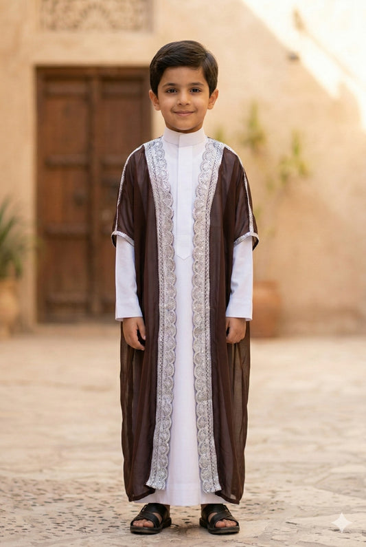 Brown Bisht with Silver Embroidery Size 4yr to 12yr