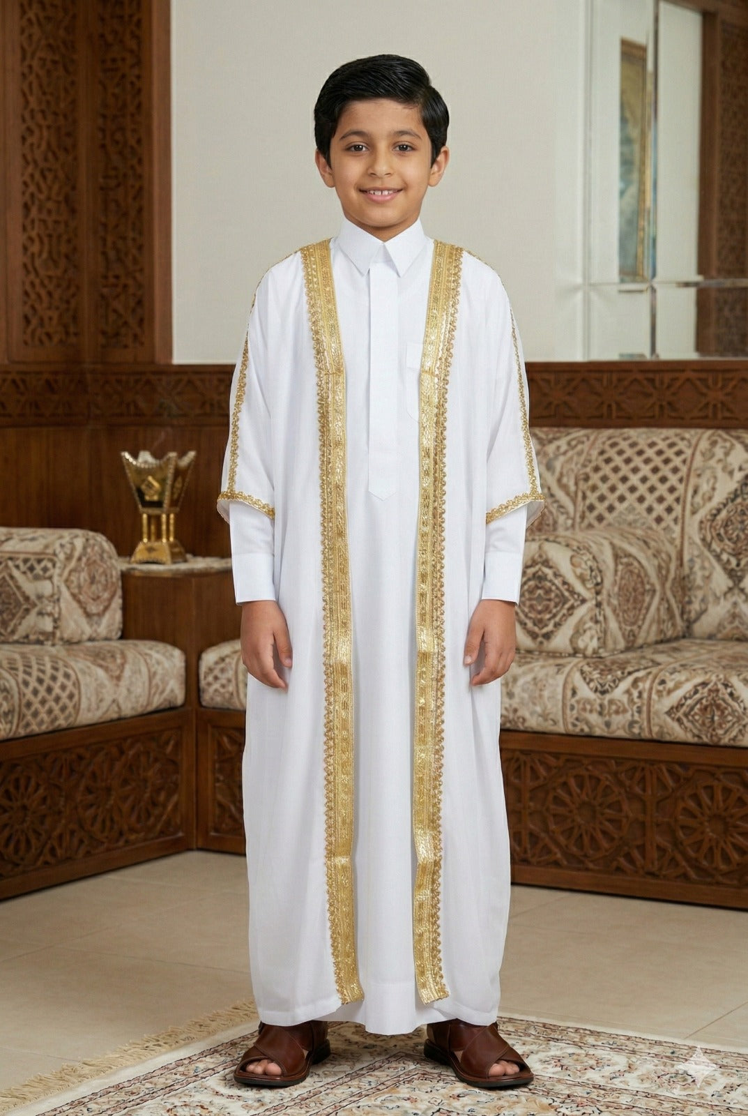Premium White  Bisht with Golden Embroidery Size 4yr to 12yr