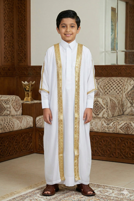 Premium White  Bisht with Golden Embroidery Size 4yr to 12yr