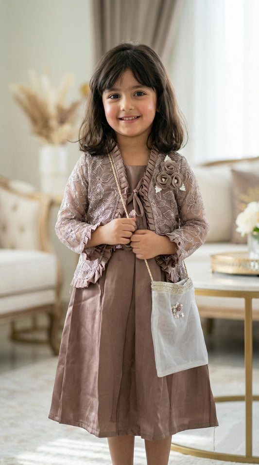 Beautiful Brown Girls Party Dress With Lace Jacket