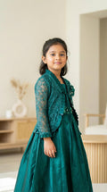 Elegant Green Girls Party Gown With Lace jacket.