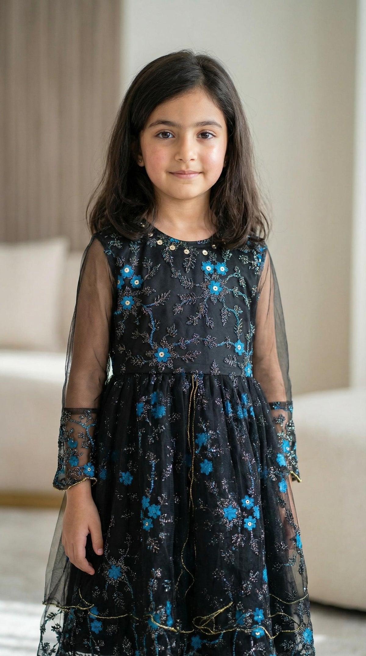 Black Floral Party Dress for Girls
