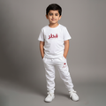Qatar National Day Slogan Printed White T Shirt with White Pant - Boys