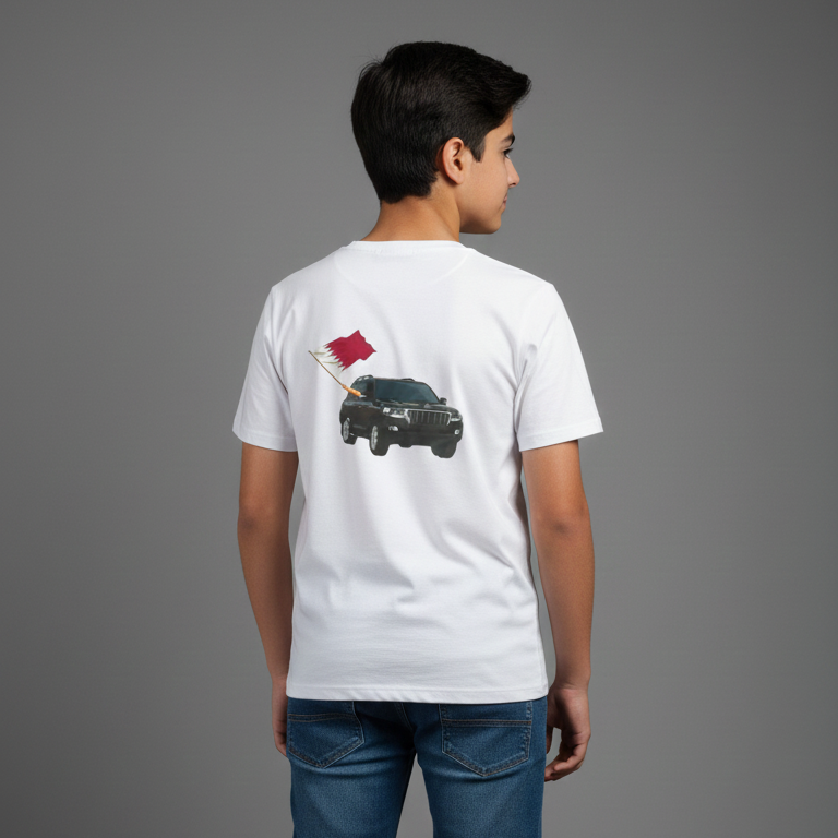 Qatar National Day Slogan Printed White T Shirt for Teens