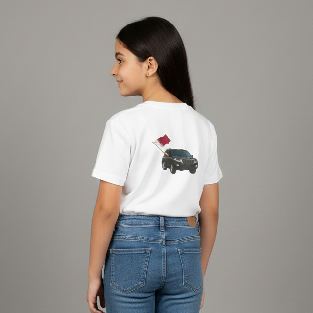 Qatar National Day Slogan Printed  White T Shirt for Girls