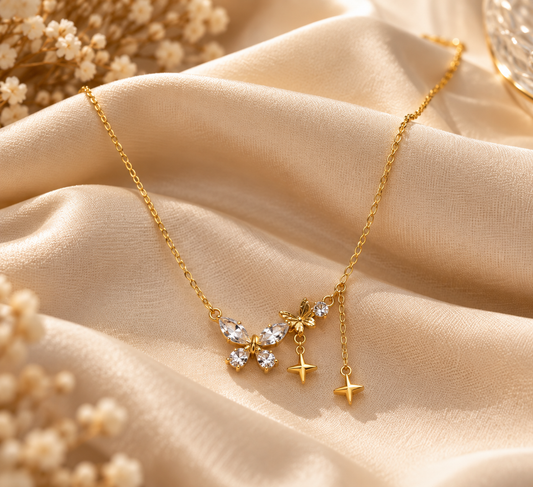Gold Butterfly & Star Charm Layered Necklace