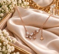 Rose Gold Floral Charm Necklace with Star Pendants