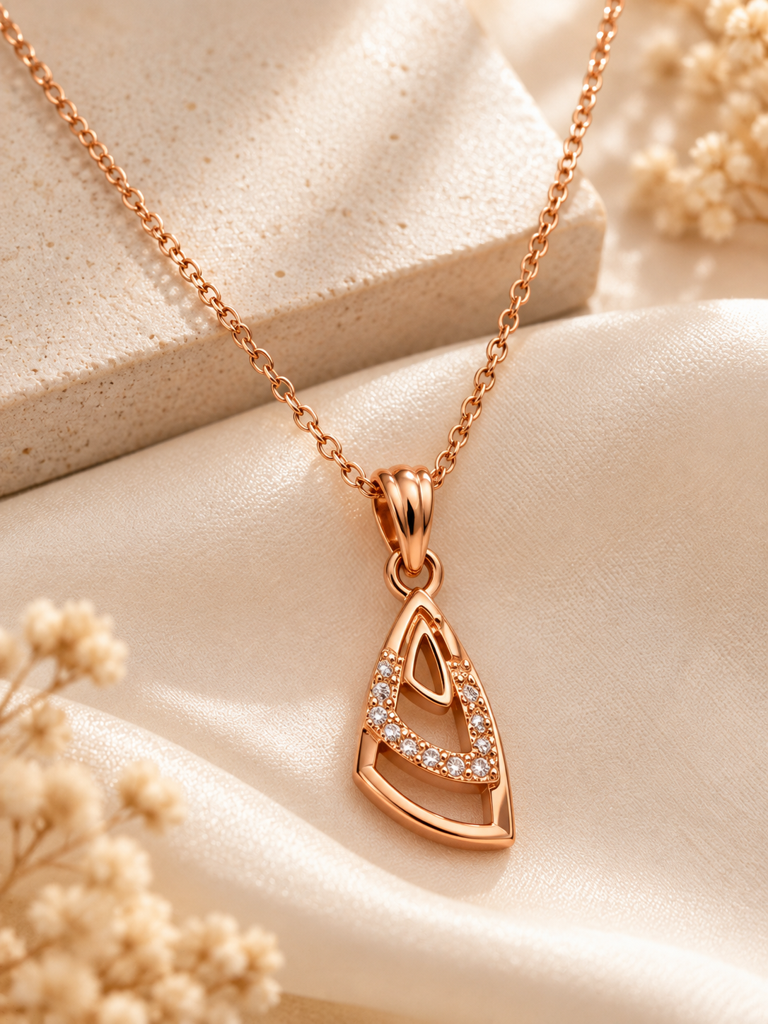 Rose Gold Tone Teardrop Pendant Necklace for Women