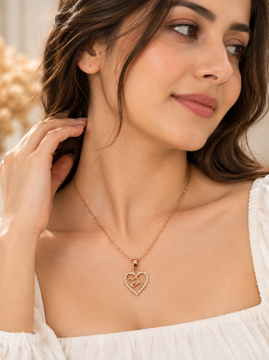 Rose Gold-Tone Crystal Heart Pendant Necklace