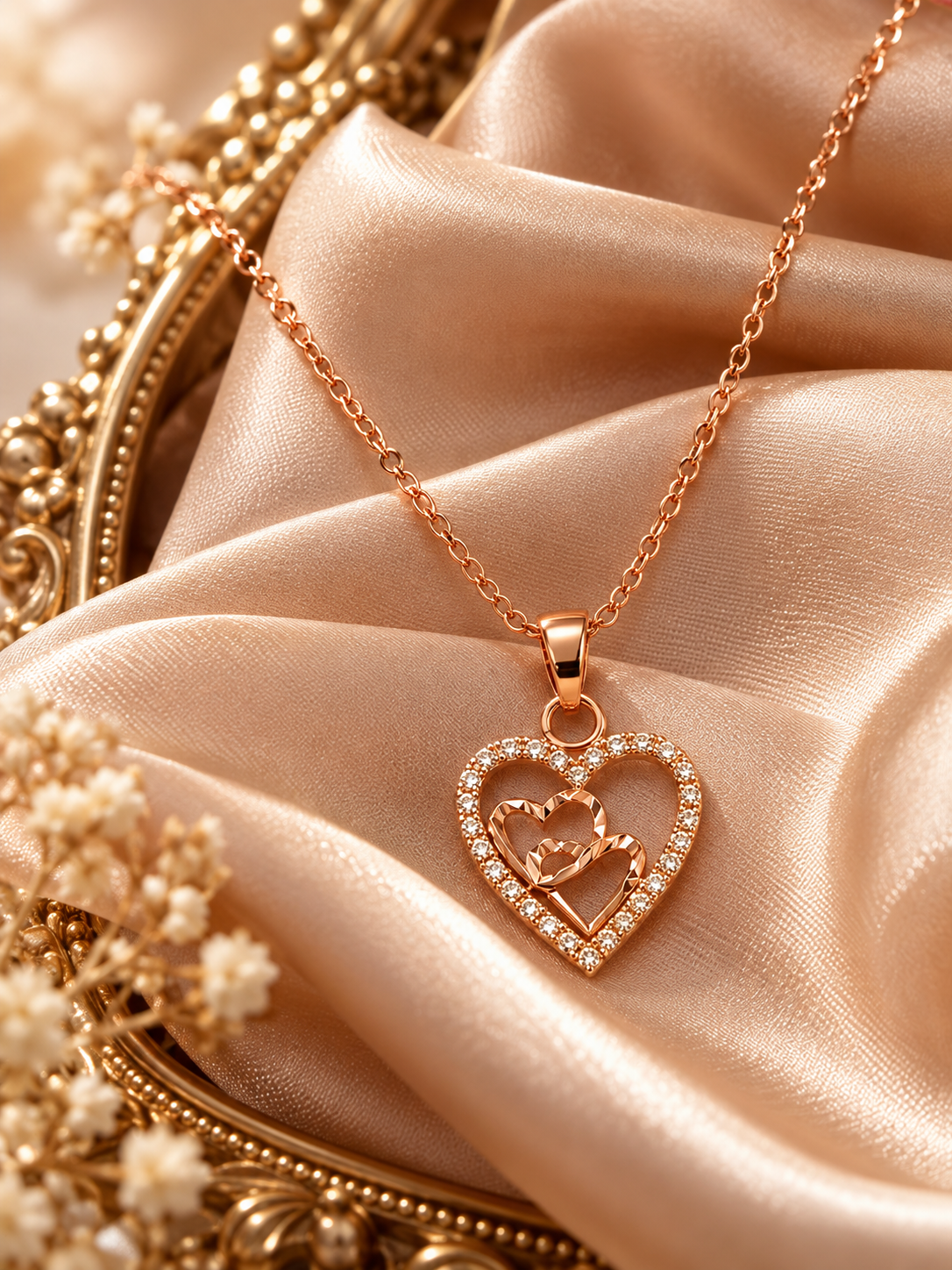 Rose Gold-Tone Crystal Heart Pendant Necklace