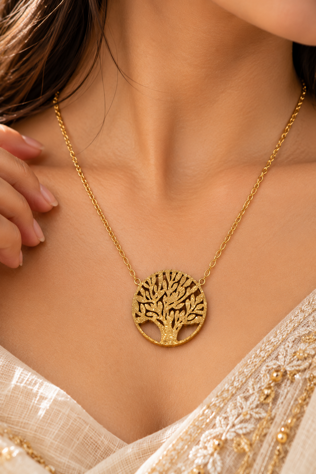 Gold-Tone Tree of Life Pendant Necklace