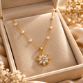 Gold Pearl Flower Pendant Necklace