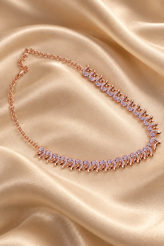 Delicate Purple Stone Necklace in Rose Gold Tone – Party & Occasion Wear