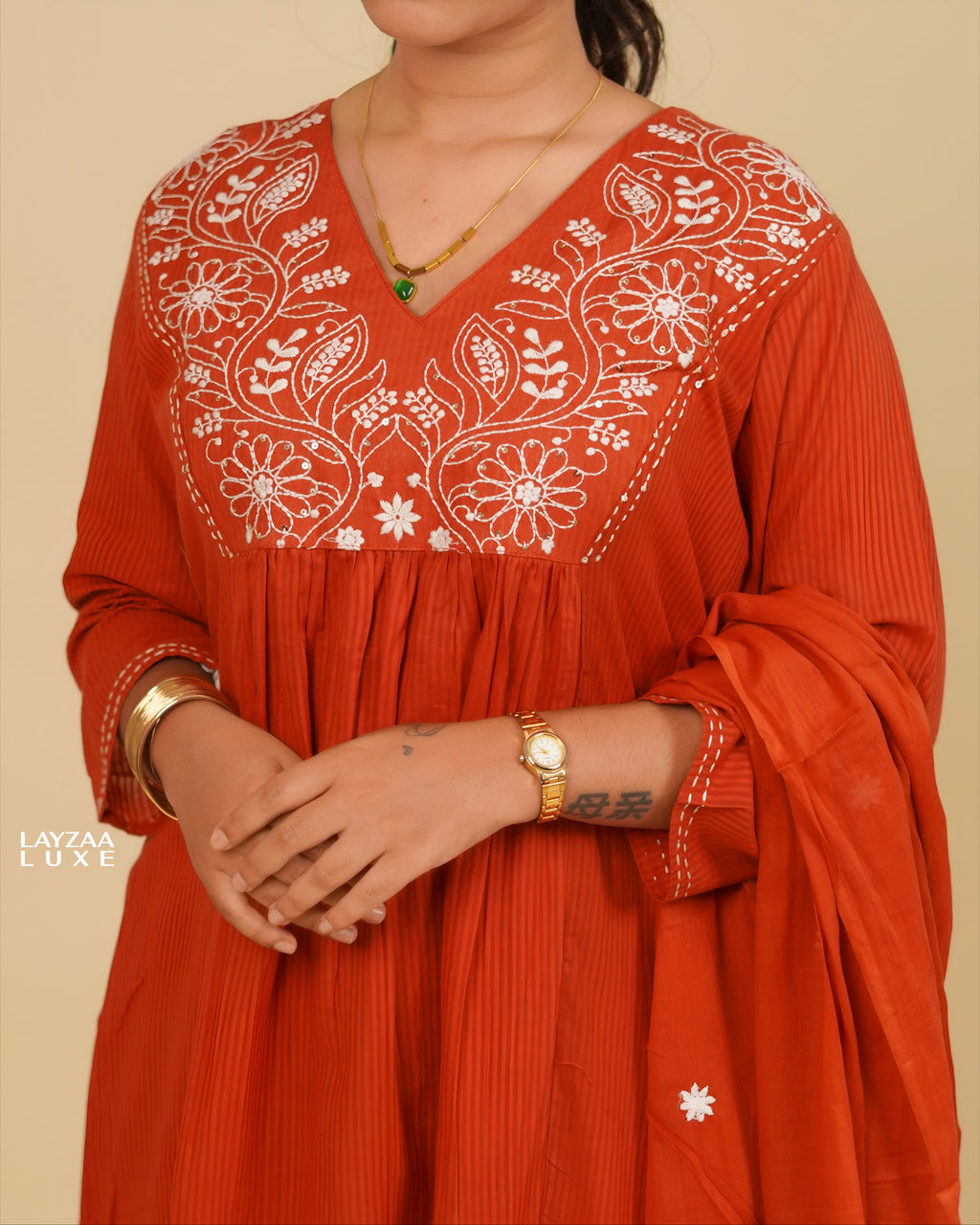 Grace in Crimson:  Premium Mul Cotton Ethnic Wear