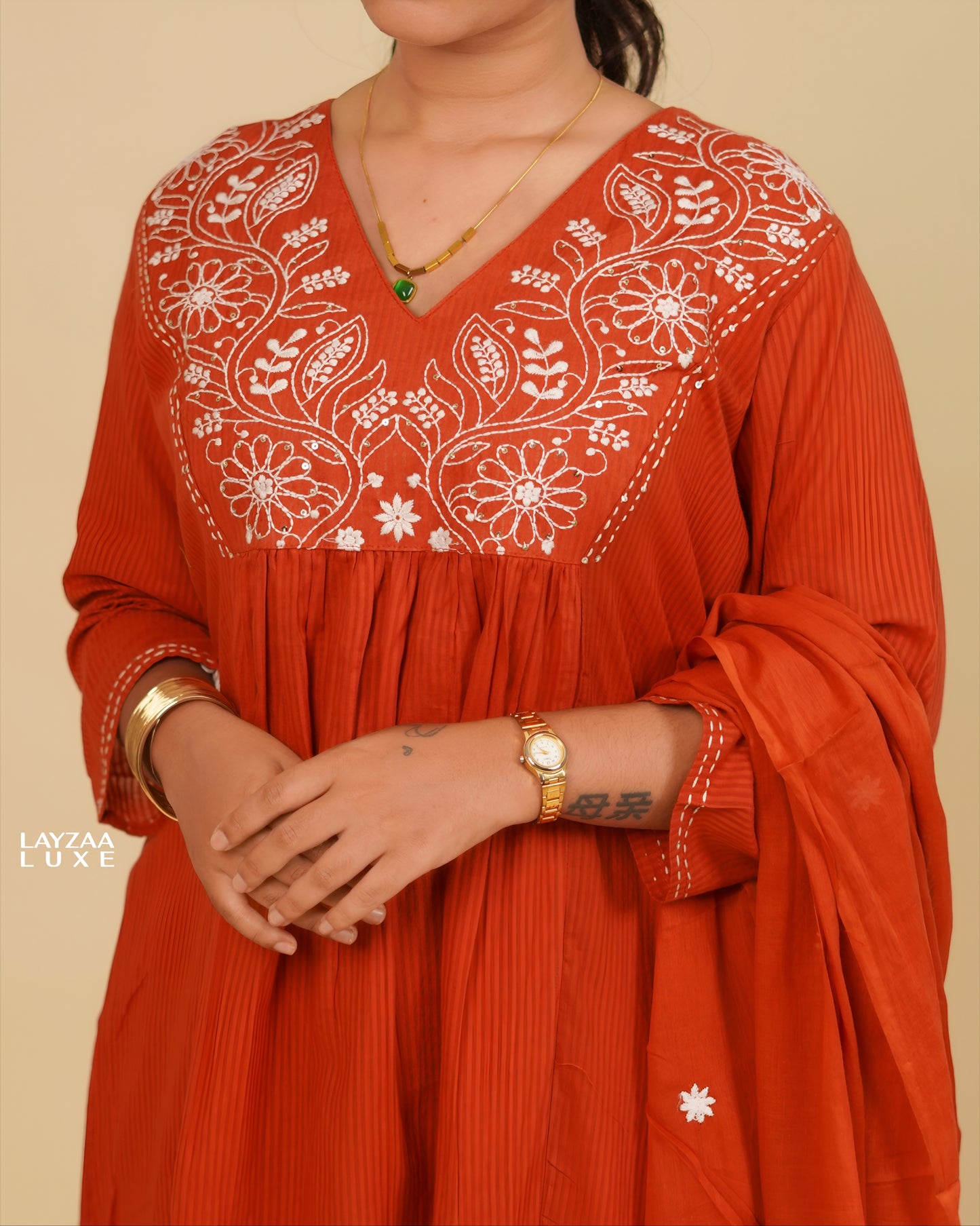 Grace in Crimson:  Premium Mul Cotton Ethnic Wear