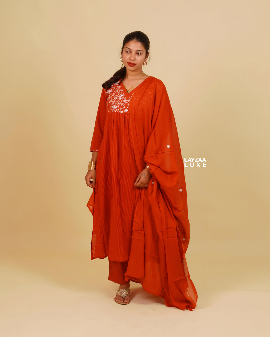 Grace in Crimson:  Premium Mul Cotton Ethnic Wear
