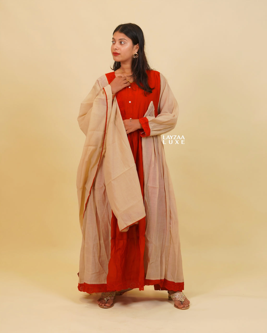 The Designer Panelled  Cotton Silk Ensemble Churidhar Set