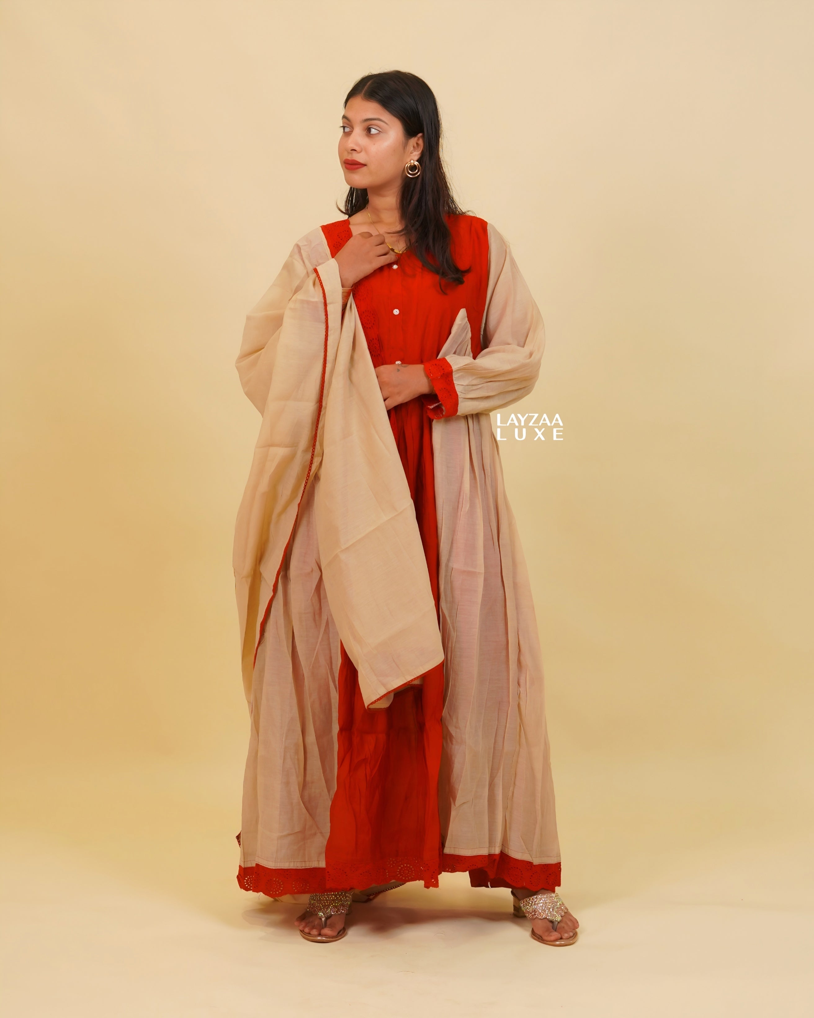 The Designer Panelled  Cotton Silk Ensemble Churidhar Set