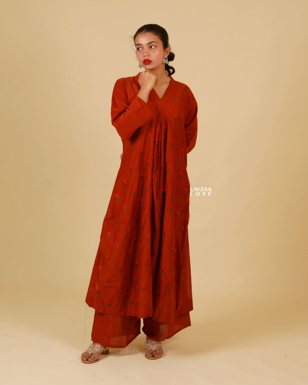 The Ultimate Cotton Silk Blend long Gown with Thread-Worked Embroidery