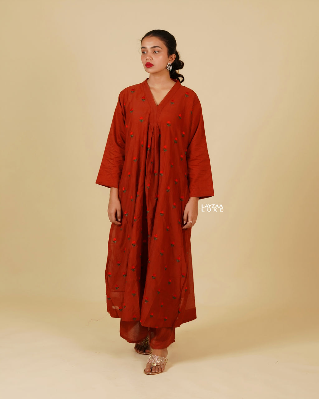 The Ultimate Cotton Silk Blend long Gown with Thread-Worked Embroidery