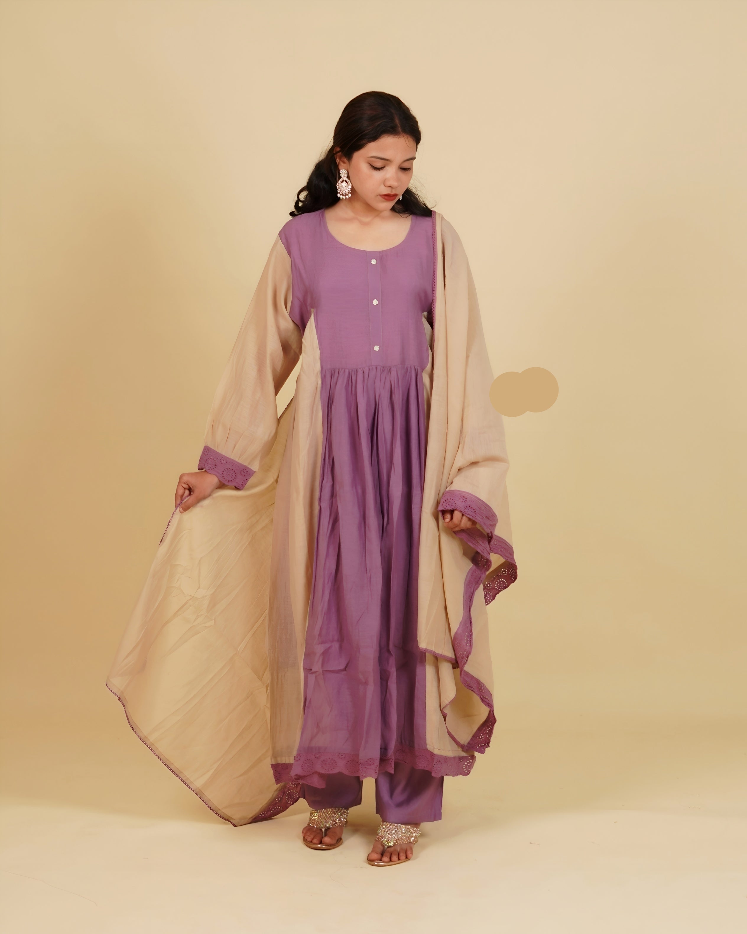 The Designer Panelled  Cotton Silk Ensemble Churidhar Set