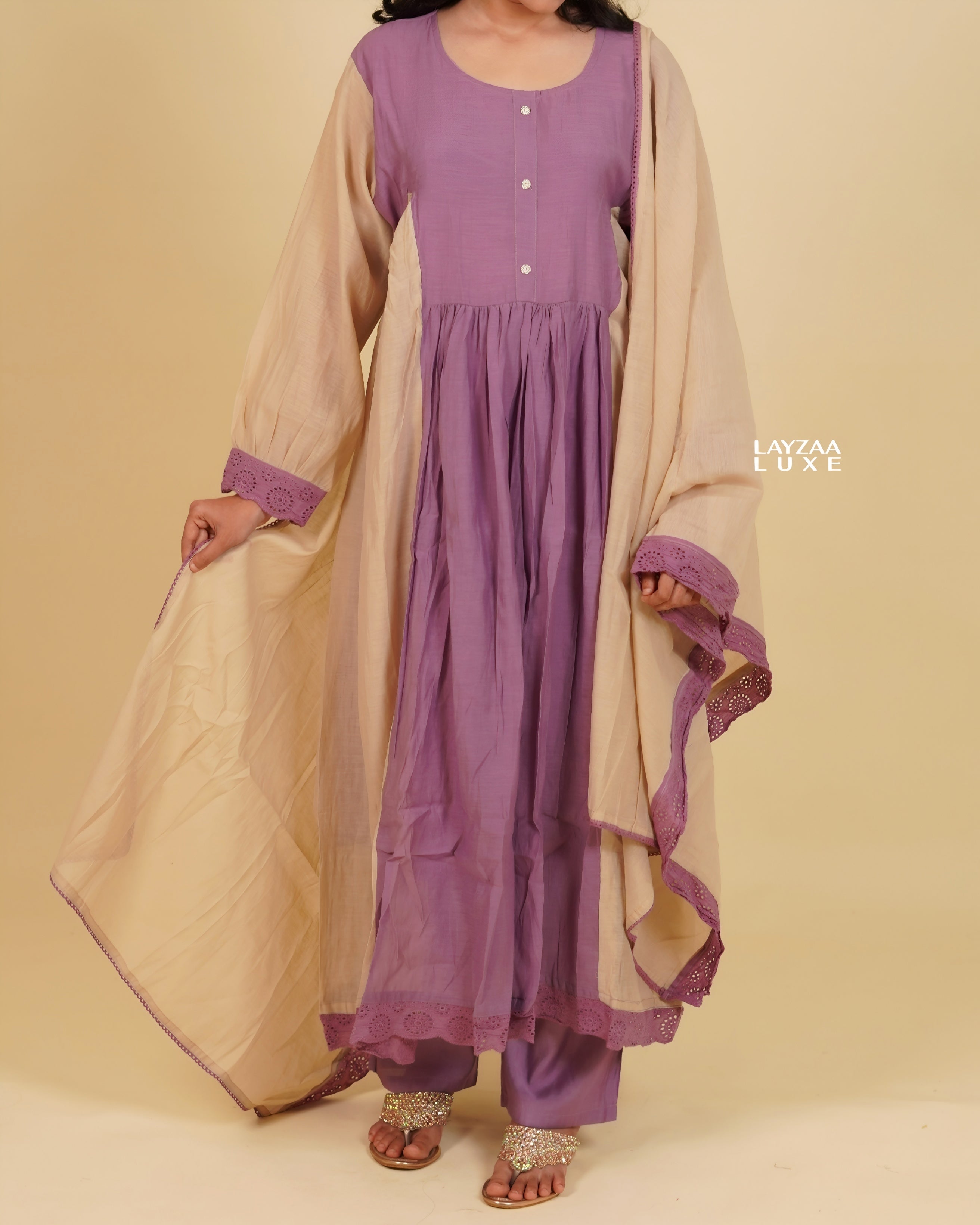 The Designer Panelled  Cotton Silk Ensemble Churidhar Set