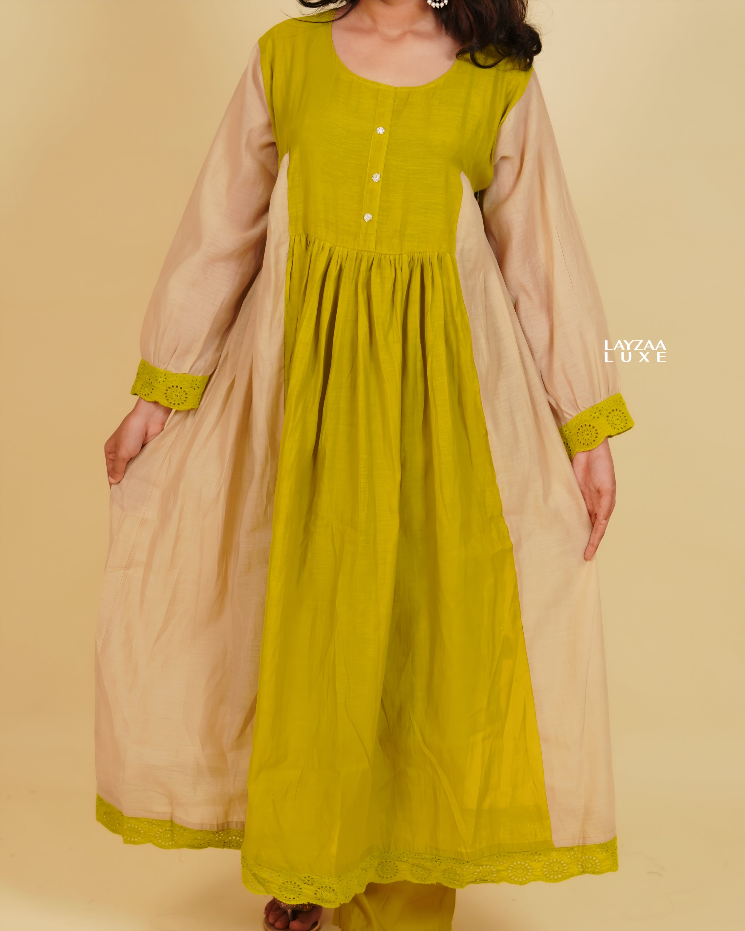 The Designer Panelled  Cotton Silk Ensemble Churidhar Set