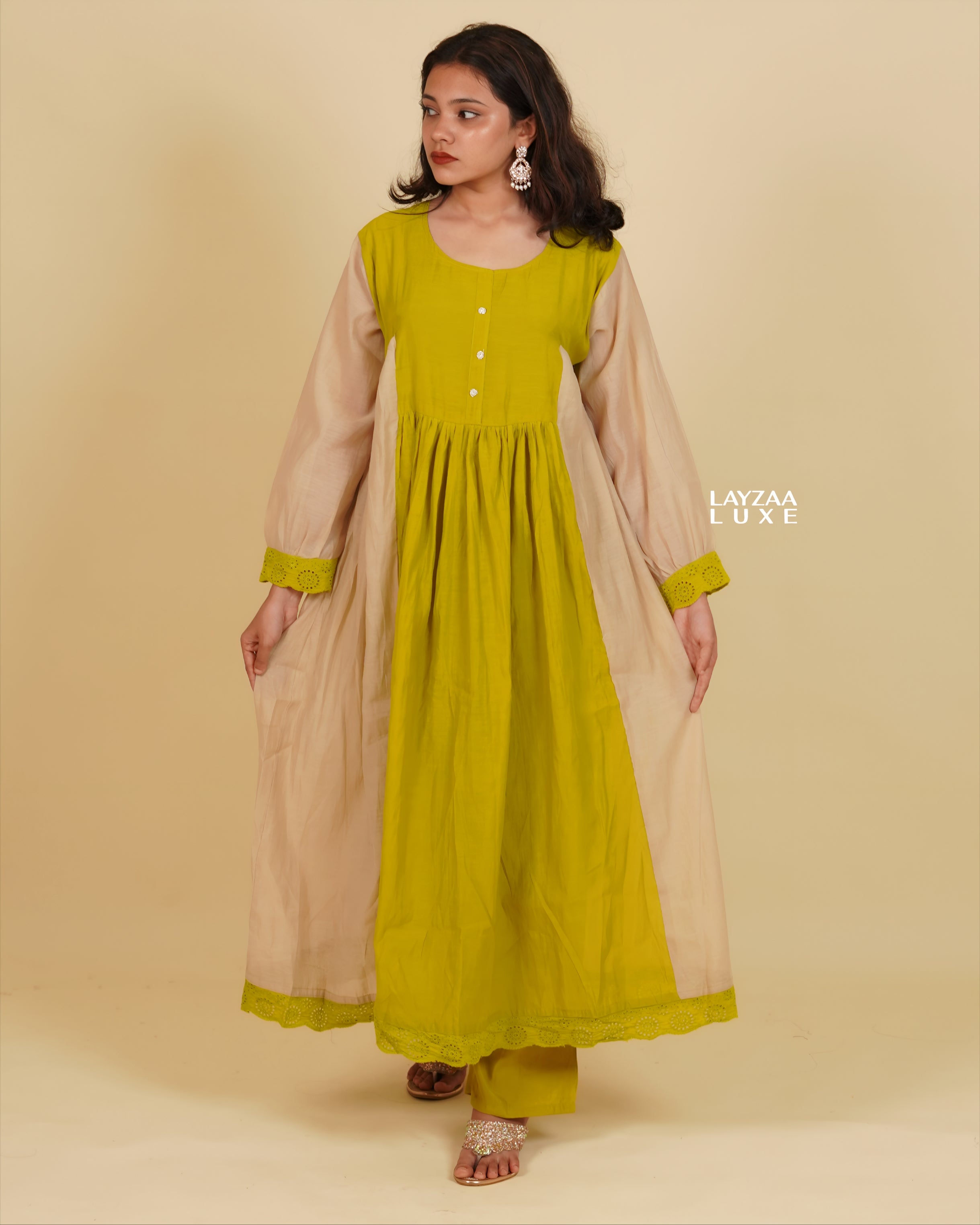 The Designer Panelled  Cotton Silk Ensemble Churidhar Set