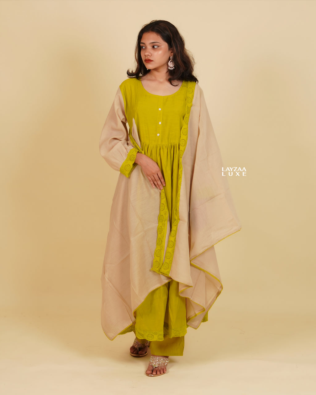 The Designer Panelled  Cotton Silk Ensemble Churidhar Set