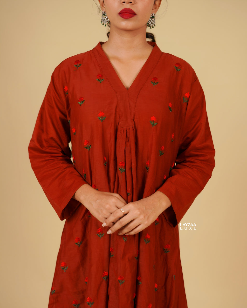 The Ultimate Cotton Silk Blend long Gown with Thread-Worked Embroidery