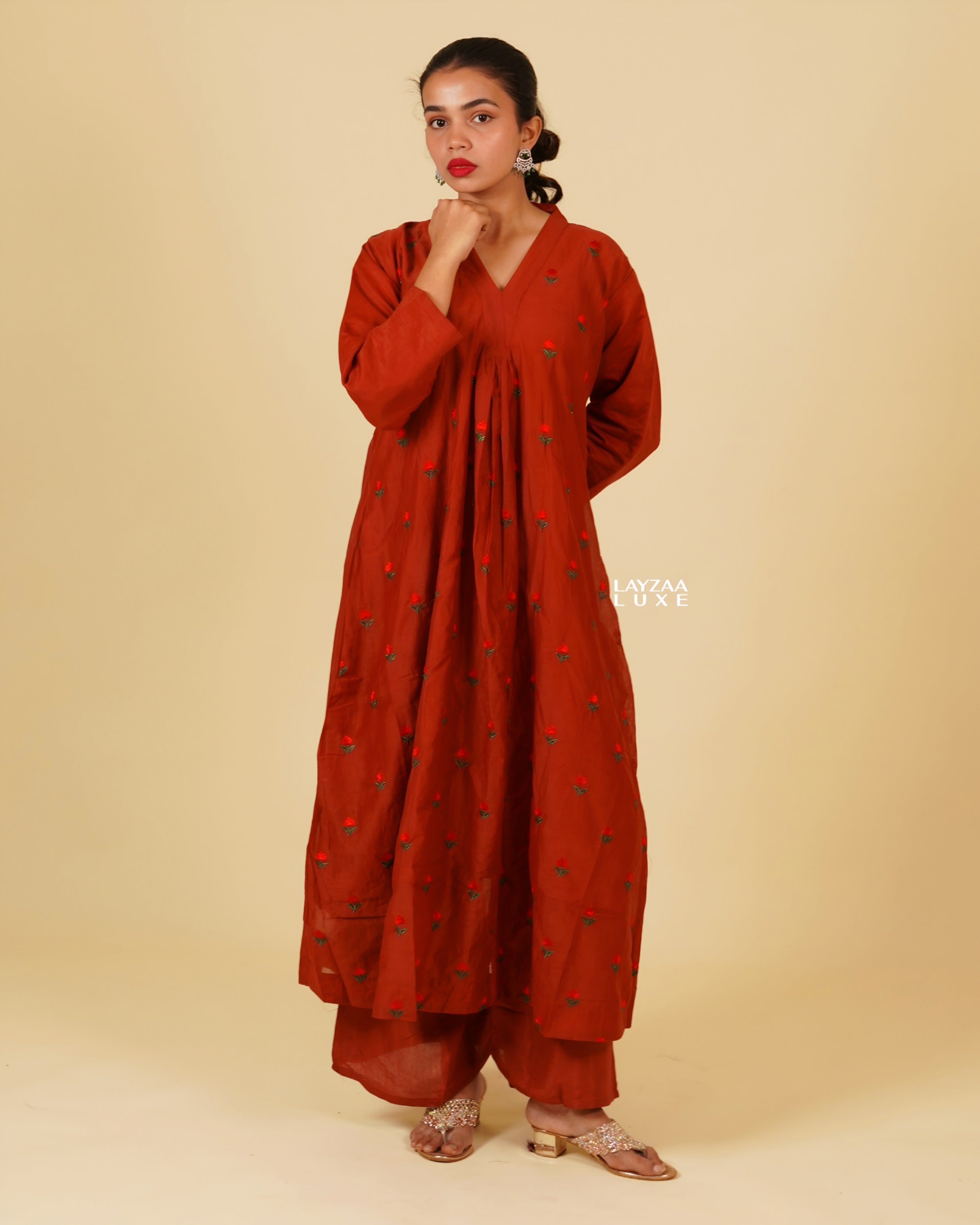 The Ultimate Cotton Silk Blend long Gown with Thread-Worked Embroidery