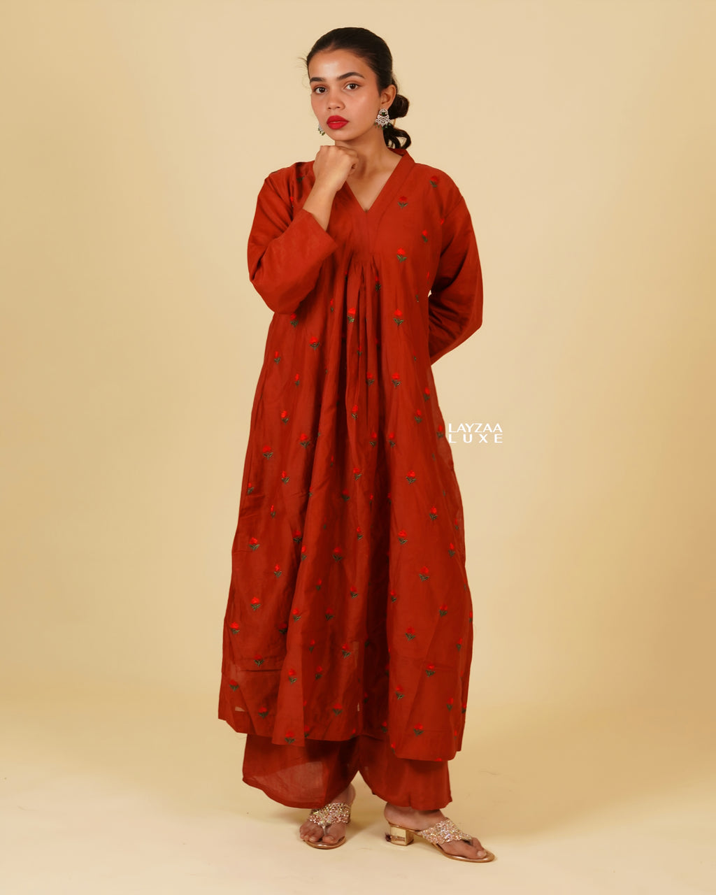 The Ultimate Cotton Silk Blend long Gown with Thread-Worked Embroidery