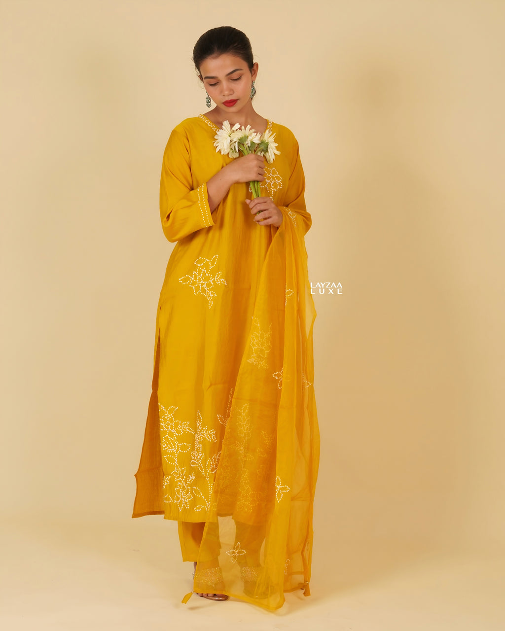 Minimalist Golden Yellow Ethnic Wear with Thread Embroidery