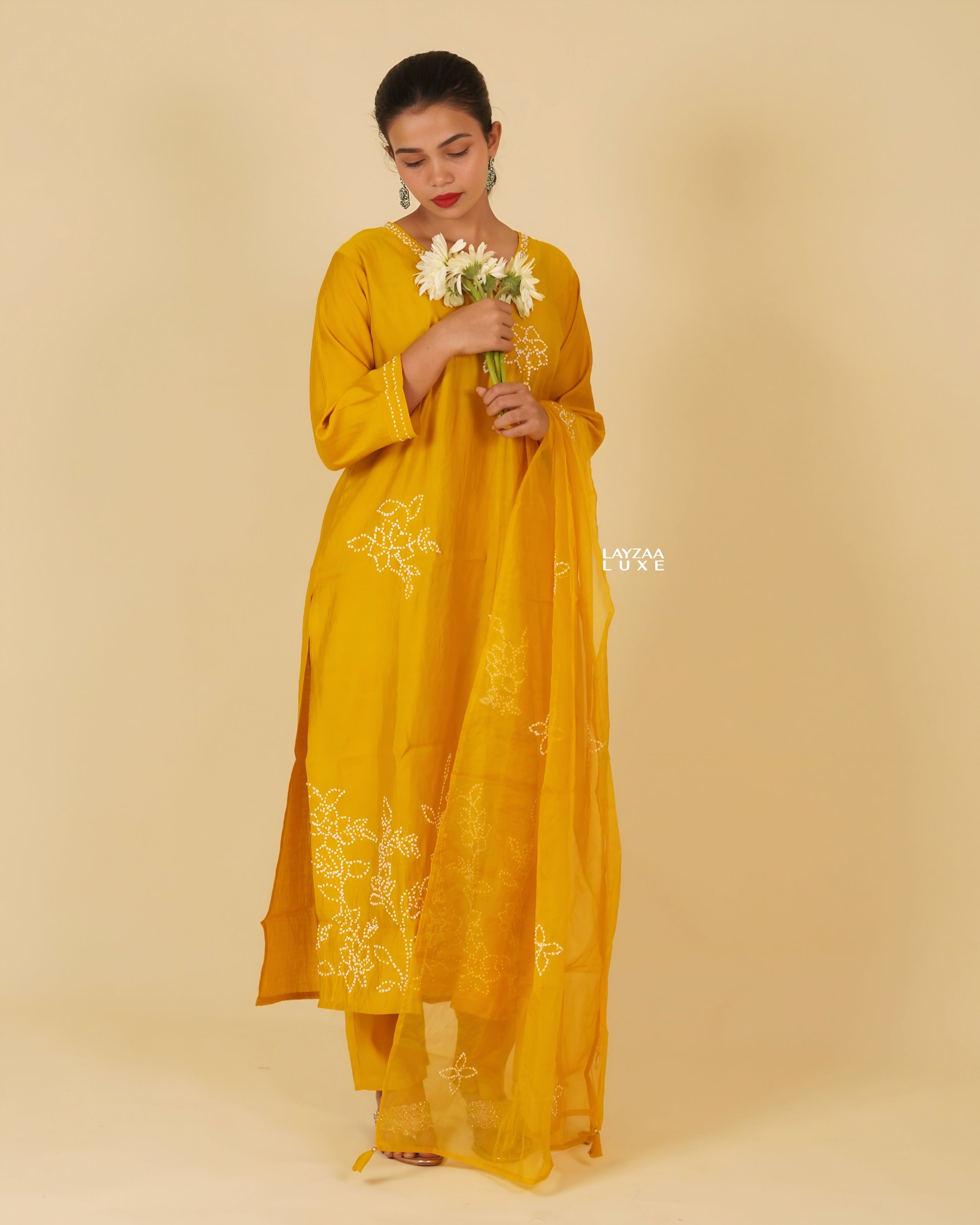 Minimalist Golden Yellow Ethnic Wear with Thread Embroidery