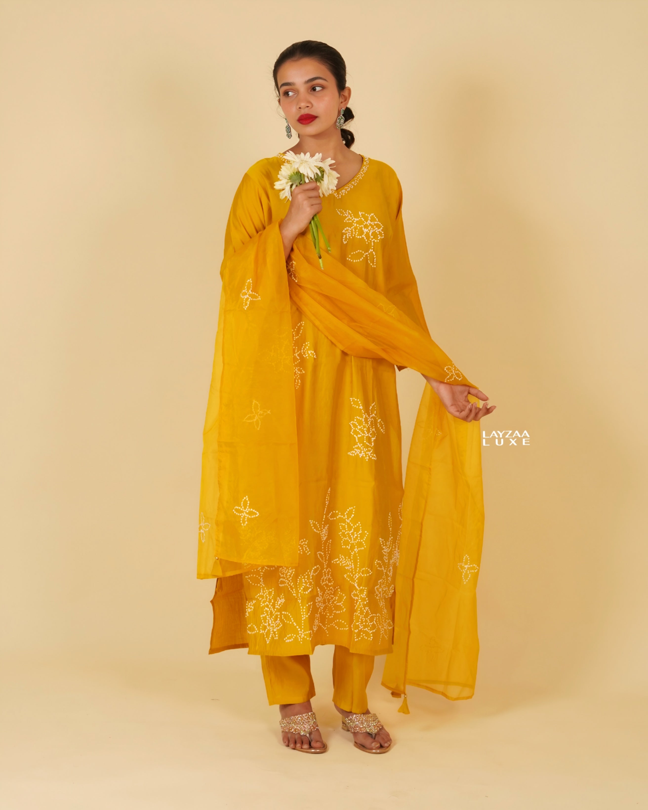 Minimalist Golden Yellow Ethnic Wear with Thread Embroidery