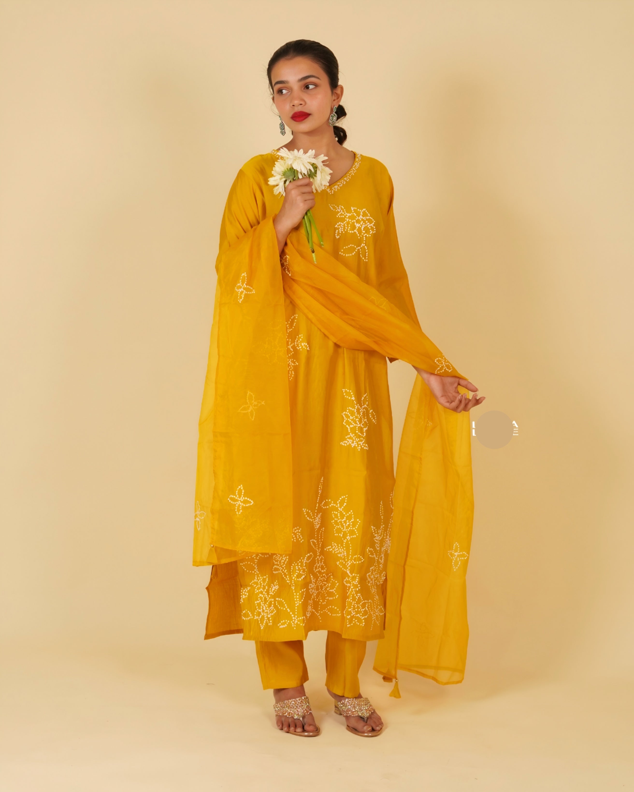 Minimalist Golden Yellow Ethnic Wear with Thread Embroidery