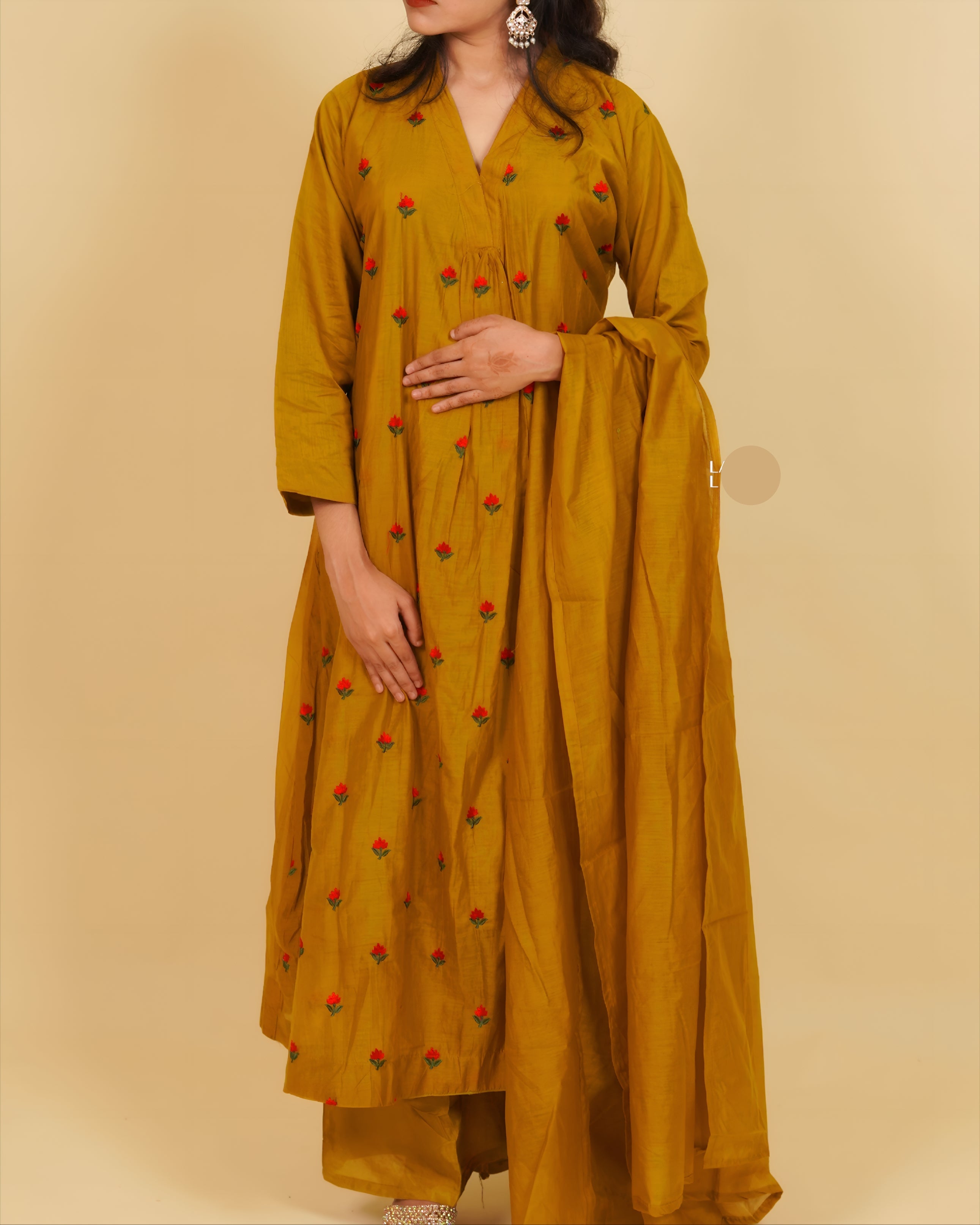 The Ultimate Cotton Silk Blend long Gown with Thread-Worked Embroidery